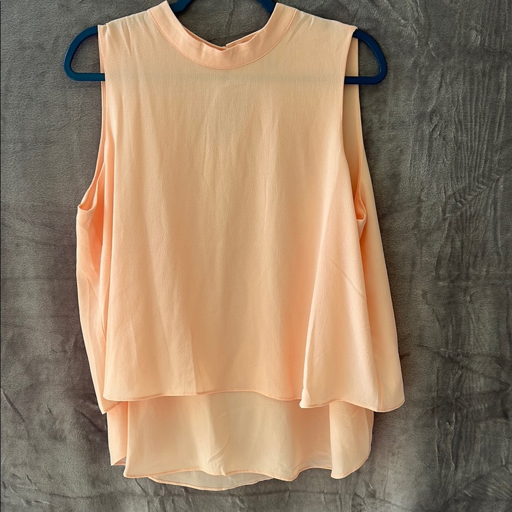 Madison Peach Chiffon Blouse with Mandarin Collar